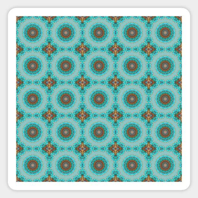 Turquoise and Gold gemmed Kaleidoscope pattern 25 Sticker by Swabcraft